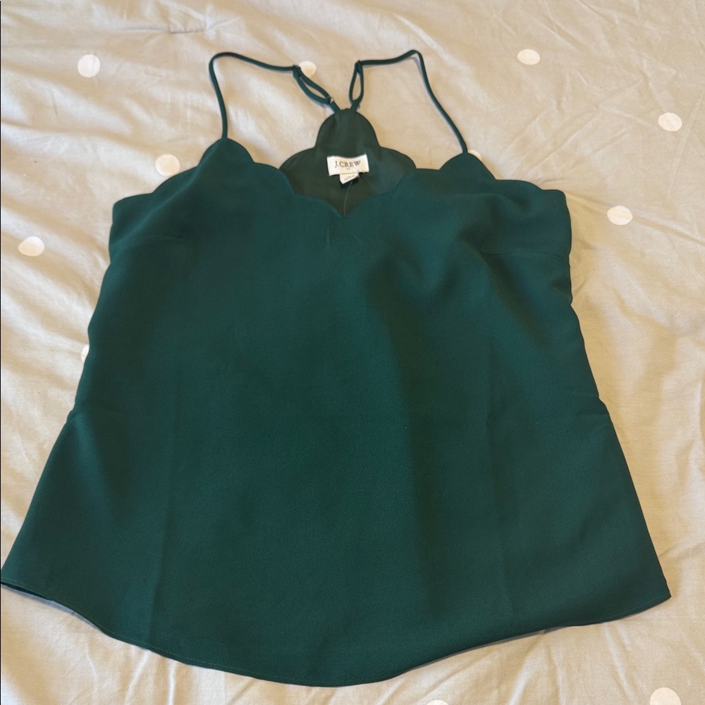 J. Crew Dark Green Scalloped-Neck Camisole